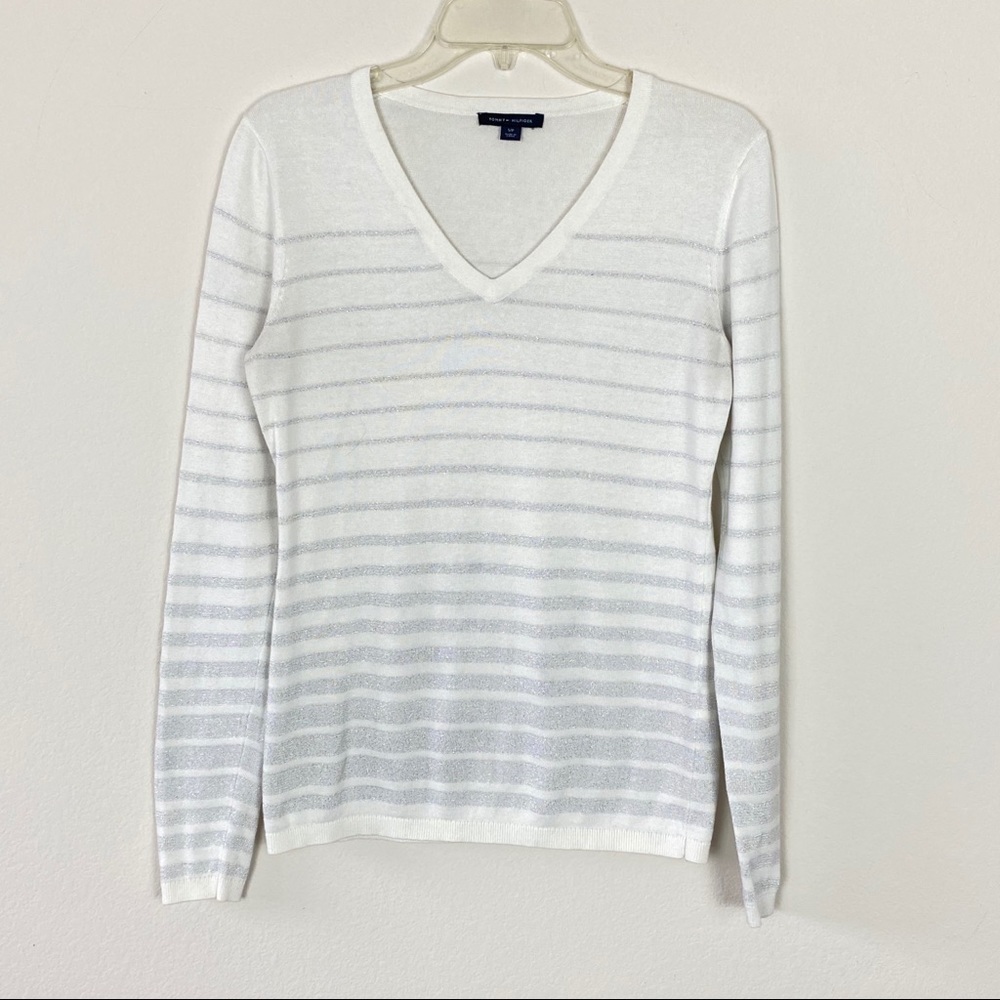 Tommy Hilfiger Metallic V Neck Sweater Pullover Size S